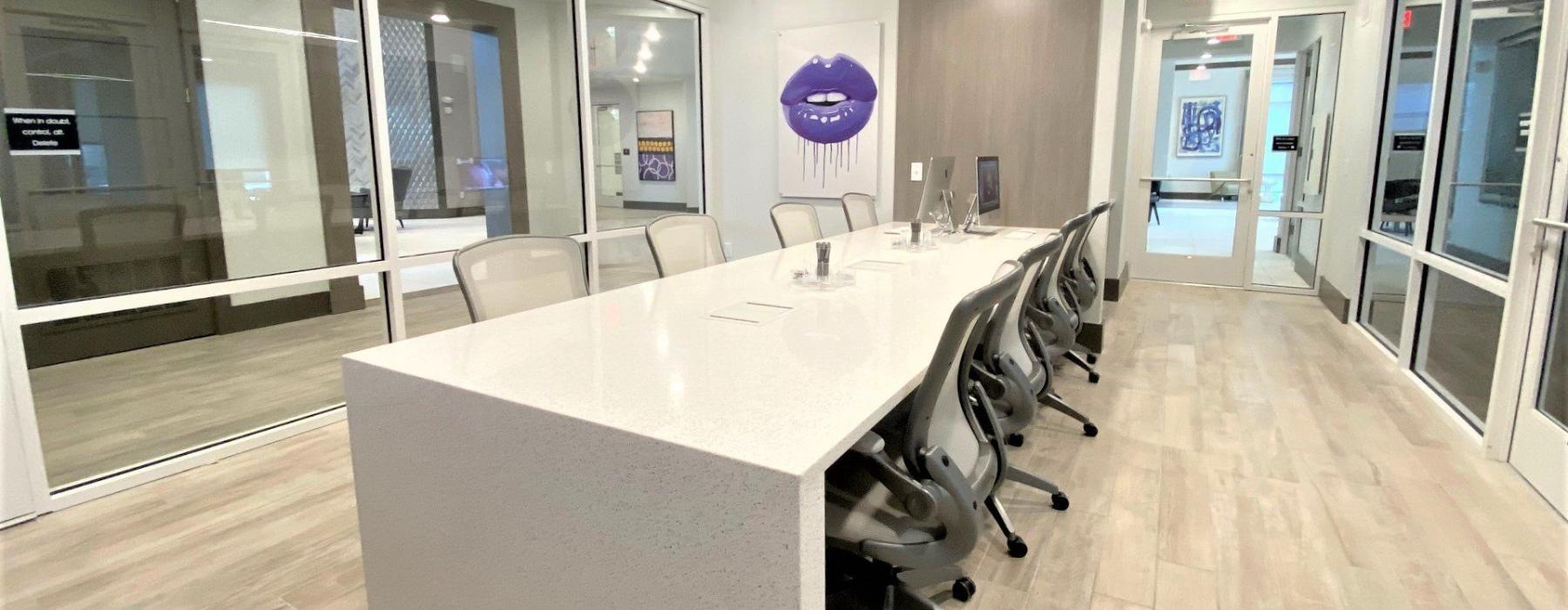 a conference room with a large table