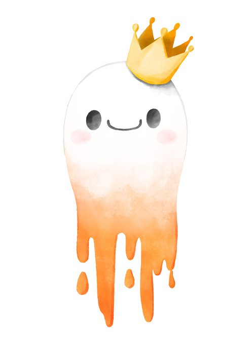 Halloween, Watercolor Halloween Ghost wearing crown on white background. Watercolor vector illustration.