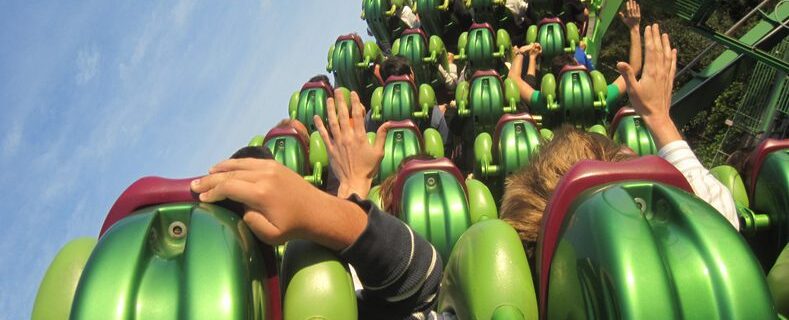 A beautiful shot from the perspective of a roller coaster