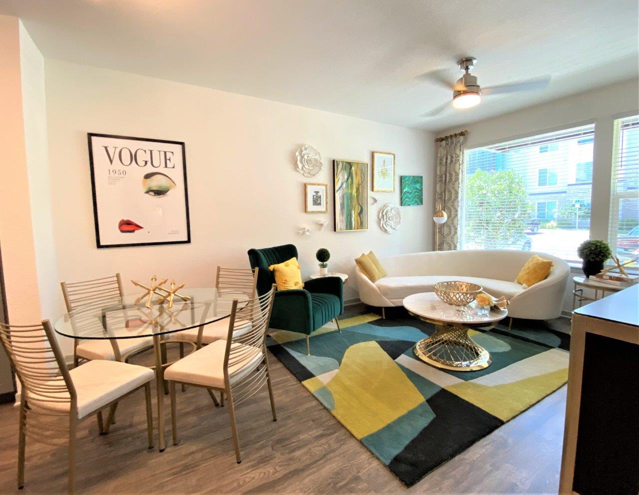The Addison at Universal Boulevard One Bedroom Model Gallery living room and dining area
