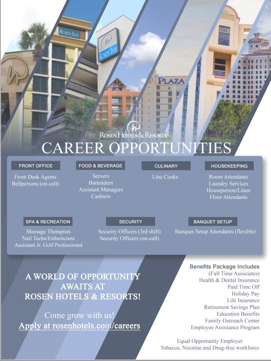 List of Career opportunities at Rosen Hotels and Resorts