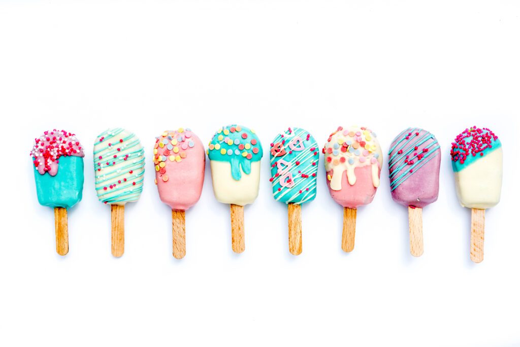 Colorful row of cake pops