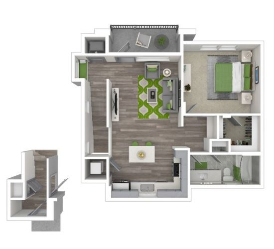 The INSPIRATION One Bedroom, One Bath CARRIAGE HOME, 909 Total SF with Balcony/Patio