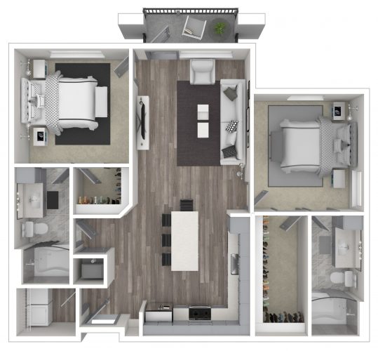 The WHISPERING, Two Bedroom, Two Bath with Balcony, Patio
