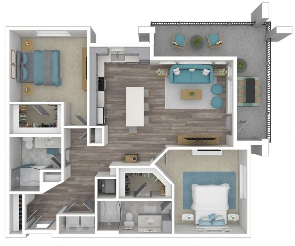 B3 Enchanting The ENCHANTING, Two Bedroom, Two Bath, 1501 Total SF with Large Wrap Balcony/Patio
