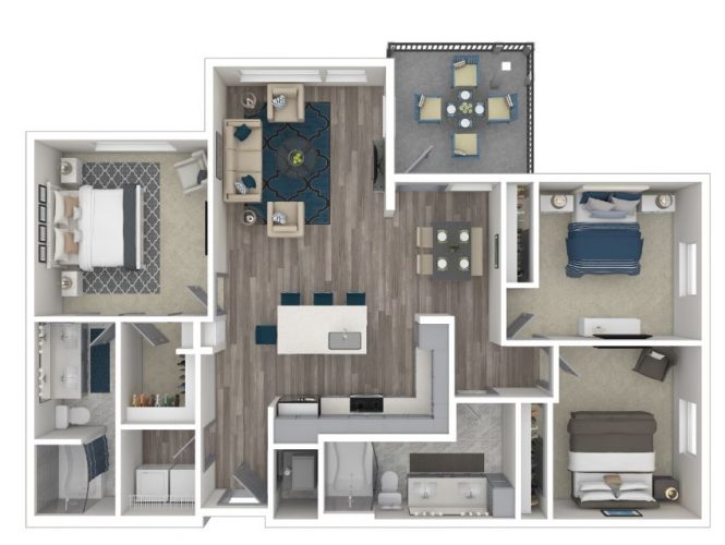 C1 Exquisite Floorplan layout of 3 bedroom 2 bathroom Exquisite